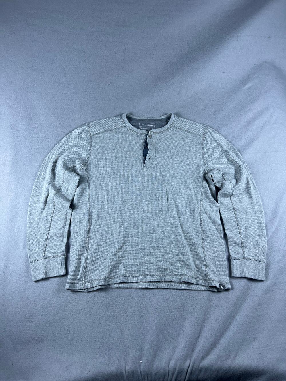 Eddie Bauer Henley Shirt Mens M Gray Long Sleeve Waffle Knit Thermal Pullover